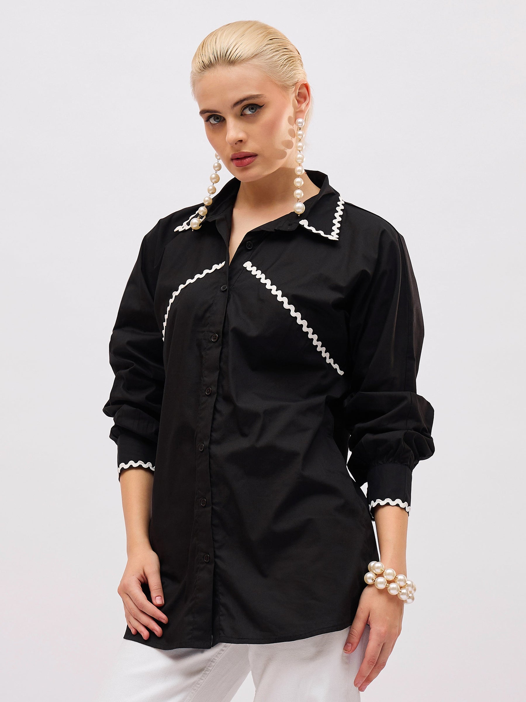 Black Ric Rac Lace Regular Fit Shirt -SASSAFRAS
