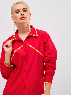 Red Ric Rac Lace Regular Fit Shirt -SASSAFRAS