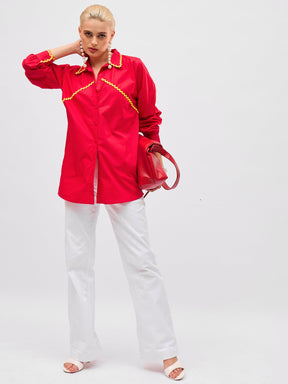 Red Ric Rac Lace Regular Fit Shirt -SASSAFRAS