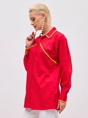 Red Ric Rac Lace Regular Fit Shirt -SASSAFRAS