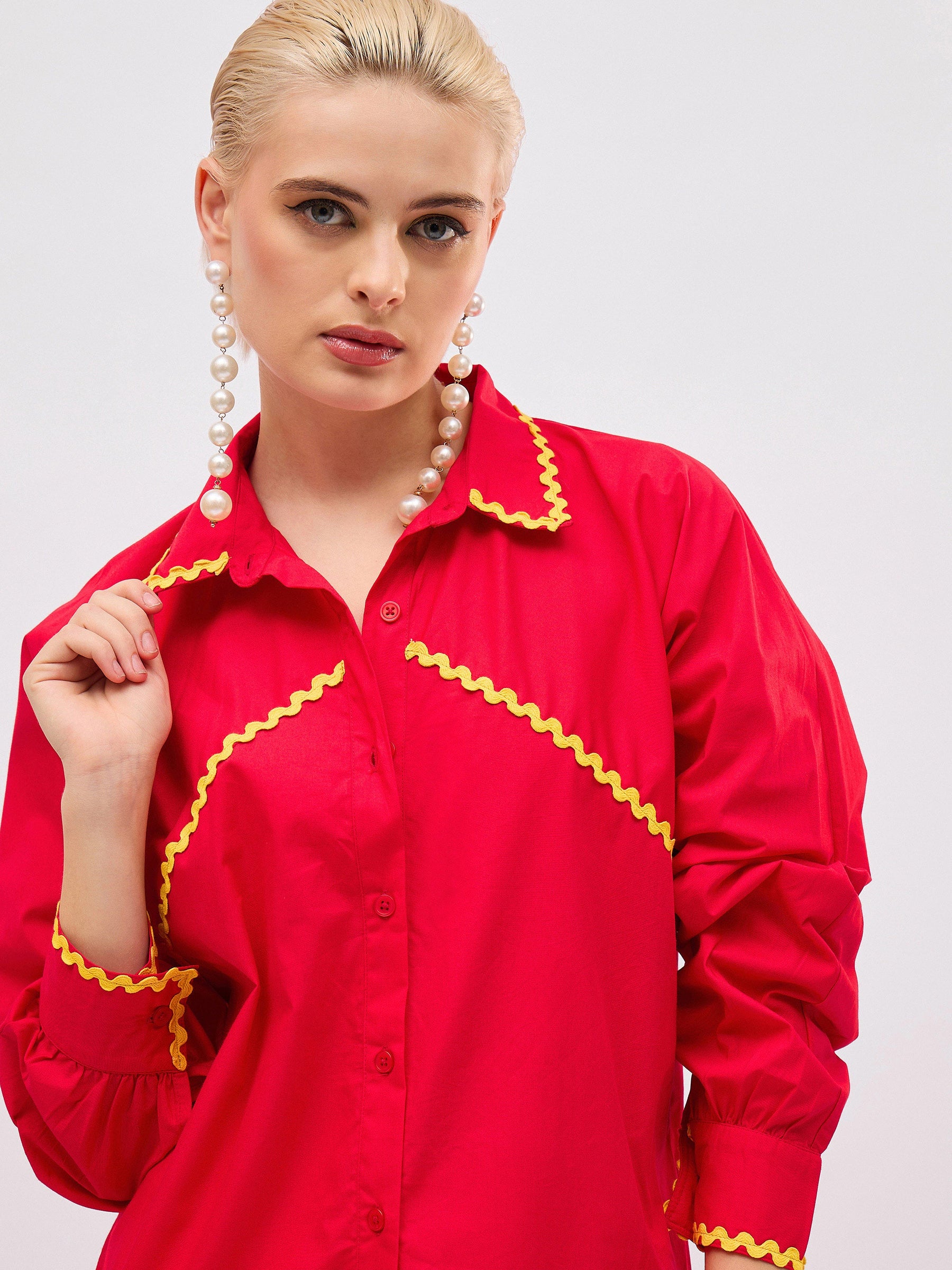 Red Ric Rac Lace Regular Fit Shirt -SASSAFRAS