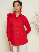 Red Poplin Shoulder Corsage Regular Shirt-Pink Paprika By SASSAFRAS