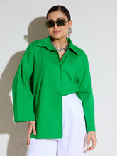 Green Poplin Full Sleeves Oversize Shirt -SASSAFRAS