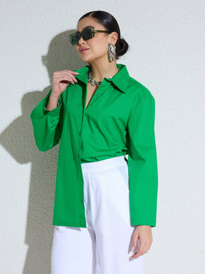 Green Poplin Full Sleeves Oversize Shirt -SASSAFRAS