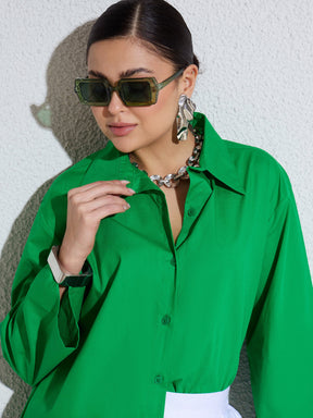 Green Poplin Full Sleeves Oversize Shirt -SASSAFRAS