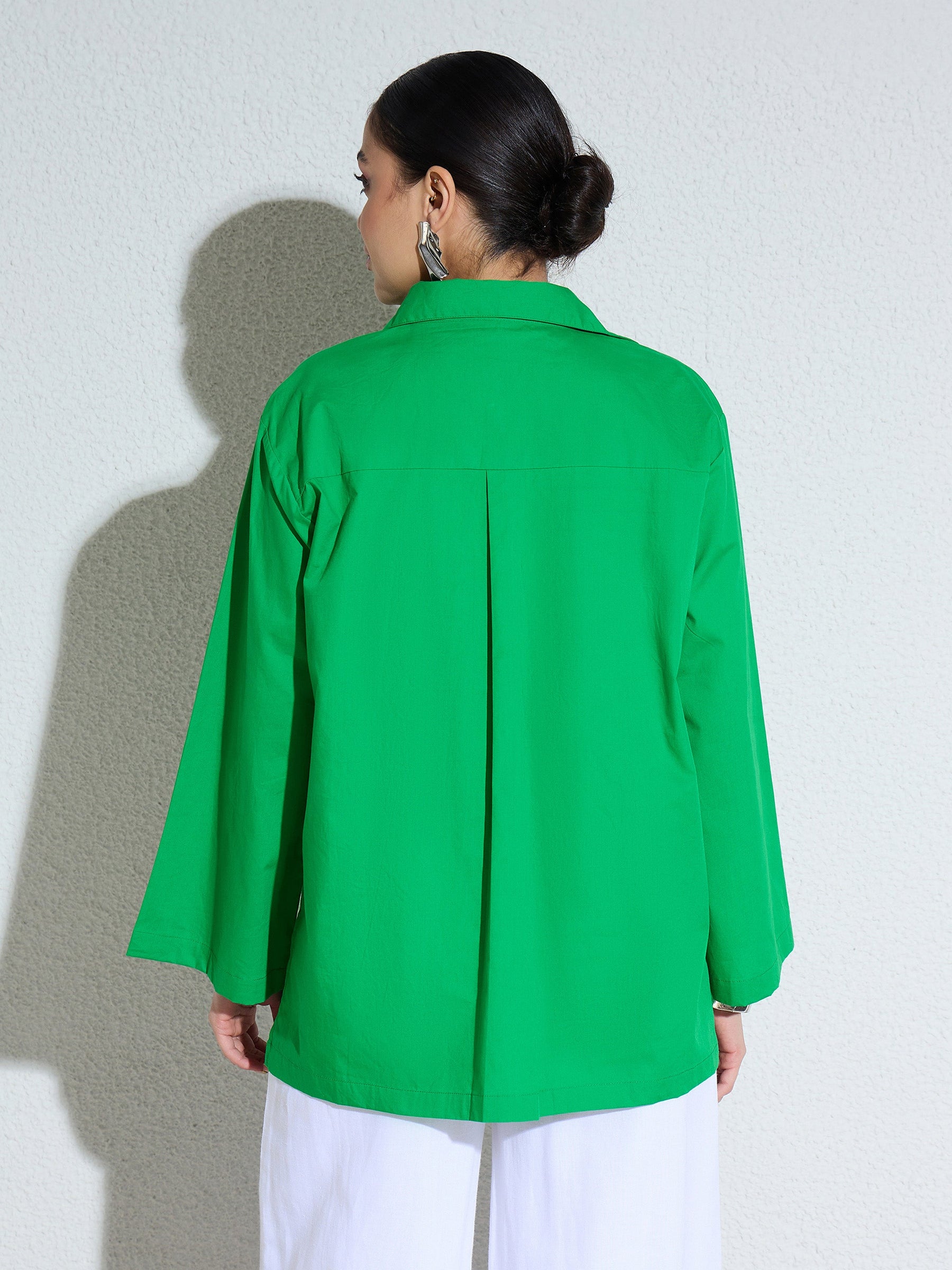Green Poplin Full Sleeves Oversize Shirt -SASSAFRAS