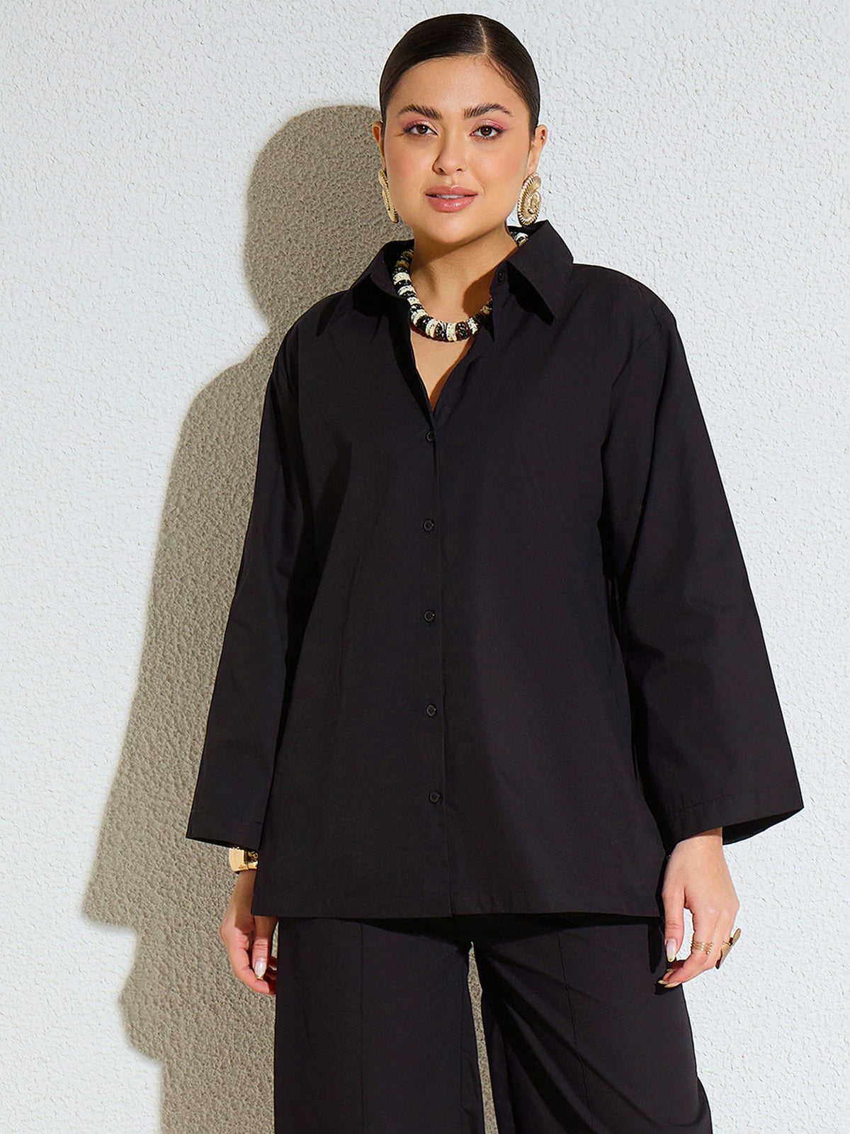 Black Poplin Full Sleeves Oversize Shirt -SASSAFRAS