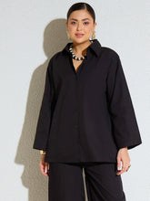 Black Poplin Full Sleeves Oversize Shirt -SASSAFRAS