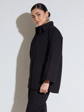 Black Poplin Full Sleeves Oversize Shirt -SASSAFRAS