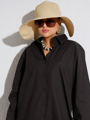 Black Poplin Full Sleeves Oversize Shirt -SASSAFRAS