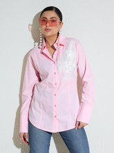 Pink Embellished Lace Patch Slim Fit Shirt -SASSAFRAS