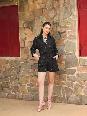Black & Pink Heart Print Oversized Shirt -Pink Paprika By SASSAFRAS