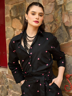 Black & Pink Heart Print Oversized Shirt -Pink Paprika By SASSAFRAS