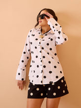 White & Black Big Polka Slim Fit Shirt-Pink Paprika By SASSAFRAS