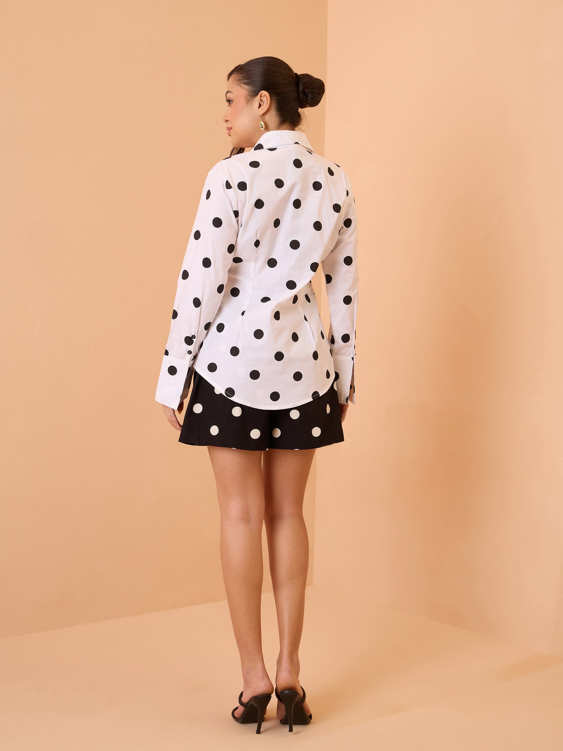 White & Black Big Polka Slim Fit Shirt-Pink Paprika By SASSAFRAS