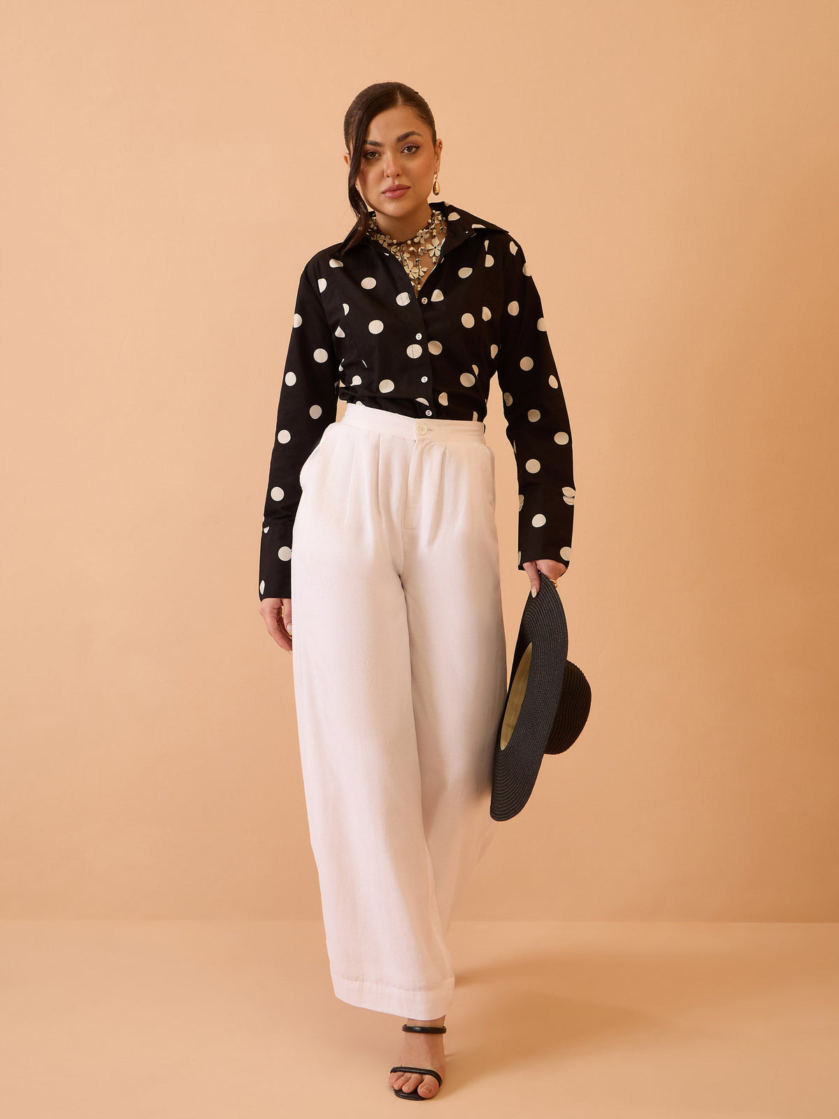 Black & White Big Polka Slim Fit Shirt-Pink Paprika By SASSAFRAS