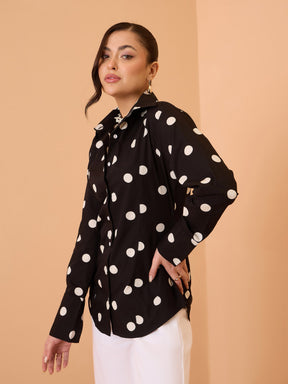 Black & White Big Polka Slim Fit Shirt-Pink Paprika By SASSAFRAS