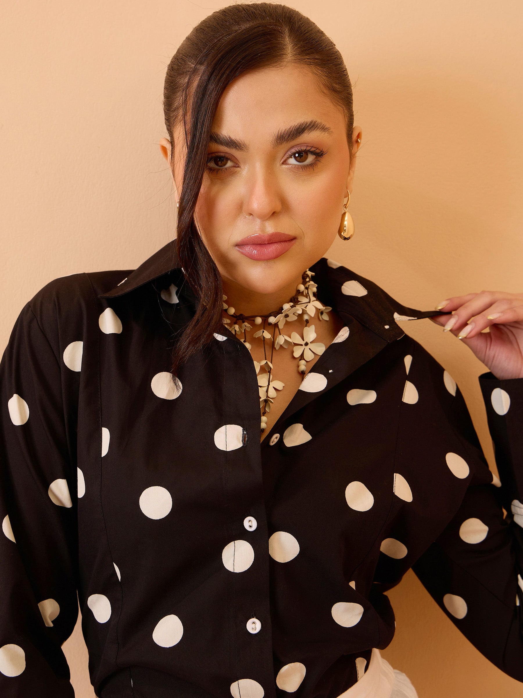 Black & White Big Polka Slim Fit Shirt-Pink Paprika By SASSAFRAS