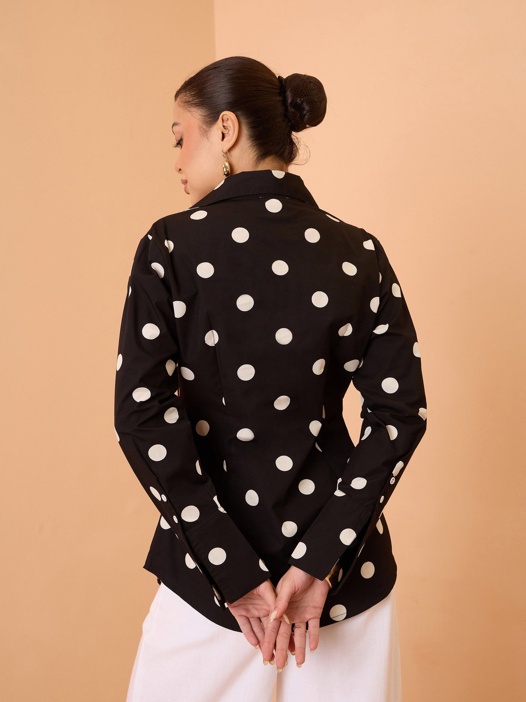 Black & White Big Polka Slim Fit Shirt-Pink Paprika By SASSAFRAS