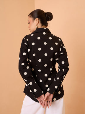 Black & White Big Polka Slim Fit Shirt-Pink Paprika By SASSAFRAS