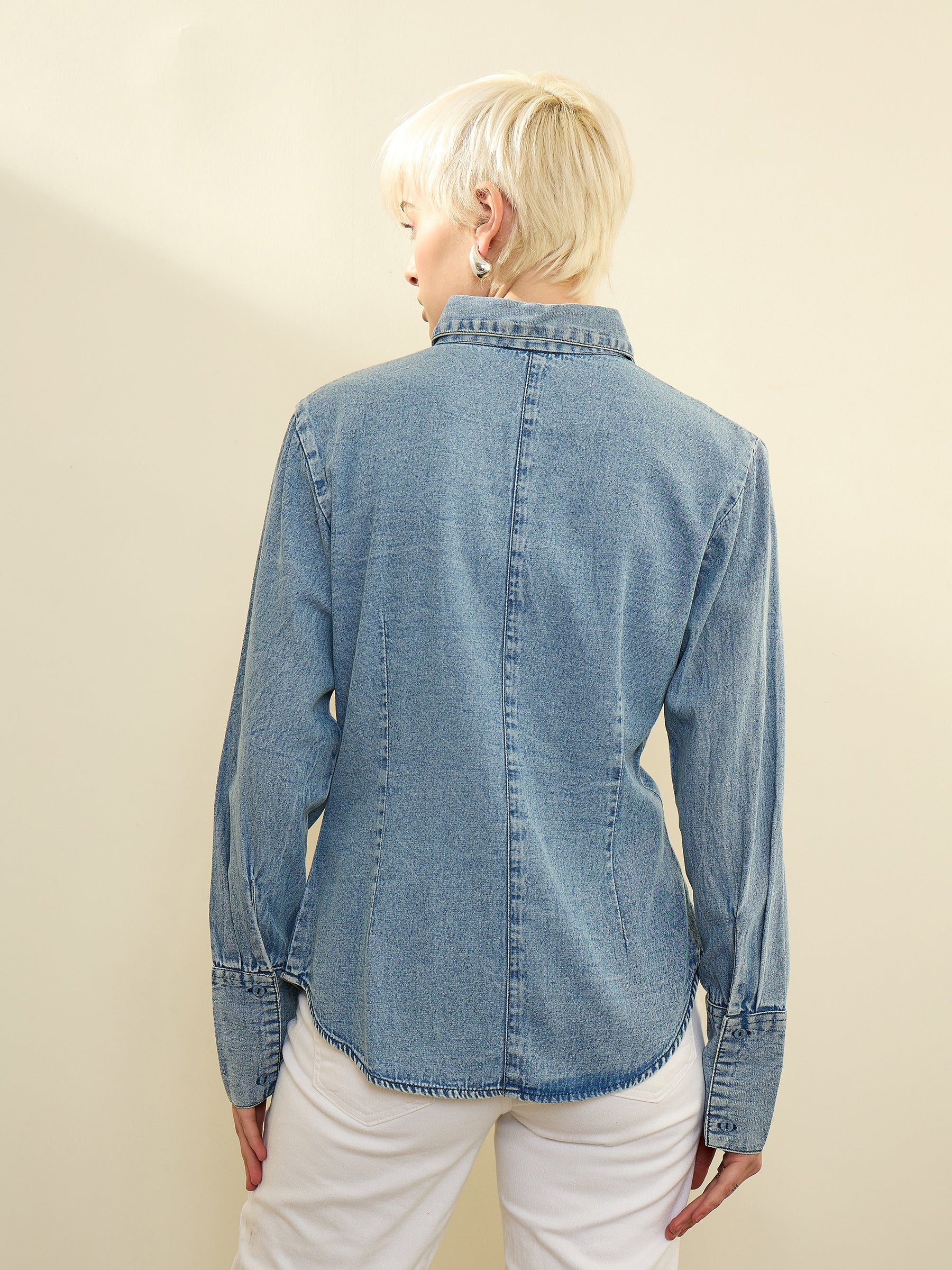 Blue Denim Acid Wash Slim Fit Shirt -SASSAFRAS