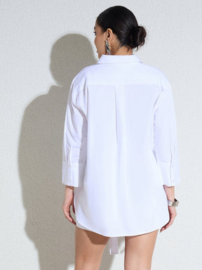 White Poplin Embellishment Oversize Shirt-SASSAFRAS