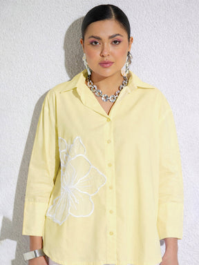 Yellow Poplin Embellishment Oversize shirt-SASSAFRAS