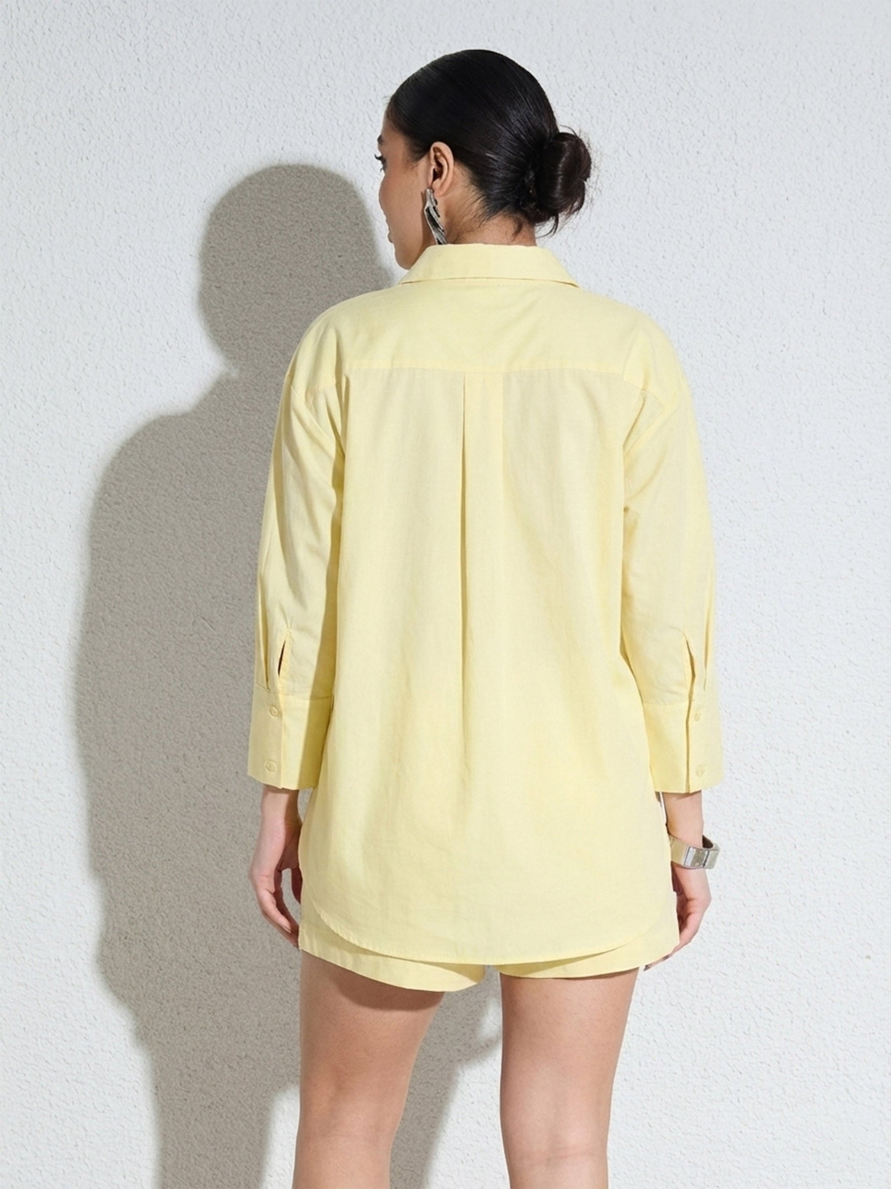 Yellow Poplin Embellishment Oversize shirt-SASSAFRAS