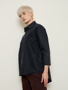Black Wash Tencel High-Low Oversized Shirt-SASSAFRAS BASICS