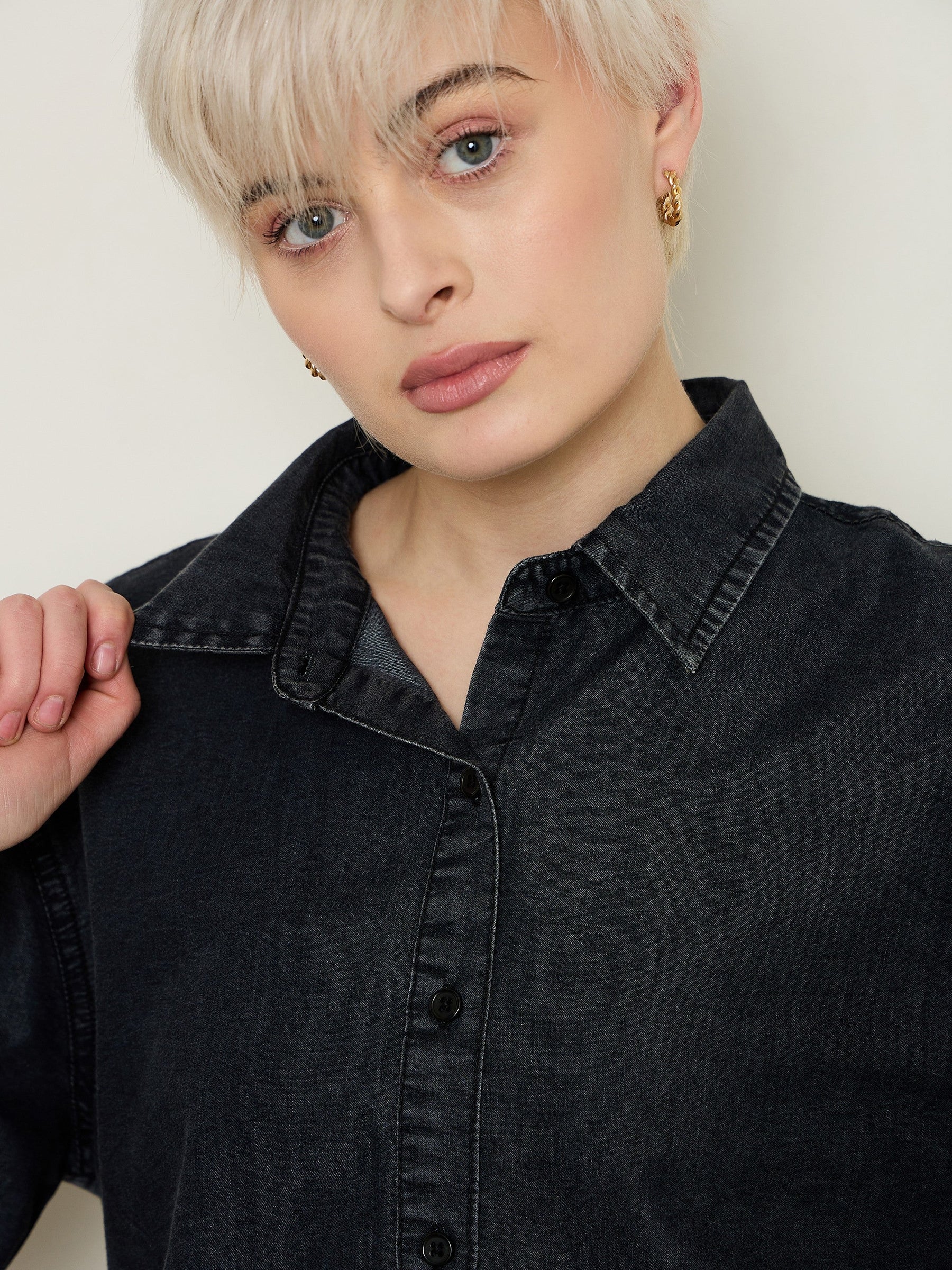 Black Wash Tencel High-Low Oversized Shirt-SASSAFRAS BASICS