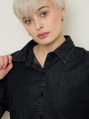 Black Wash Tencel High-Low Oversized Shirt-SASSAFRAS BASICS