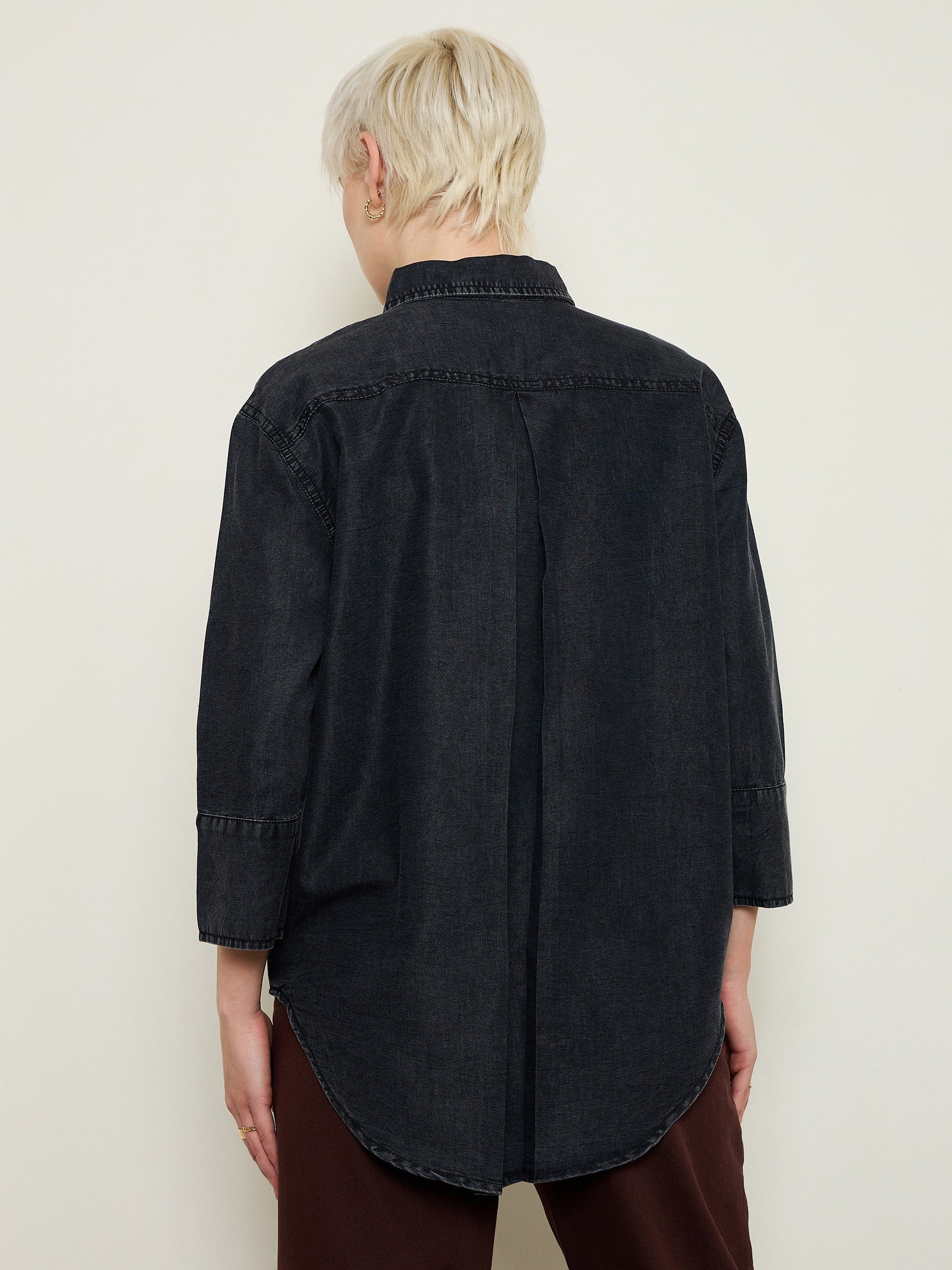 Black Wash Tencel High-Low Oversized Shirt-SASSAFRAS BASICS