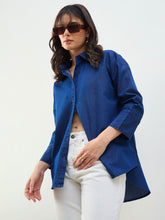 Classic Blue Tencel High-Low Oversized Shirt-SASSAFRAS BASICS