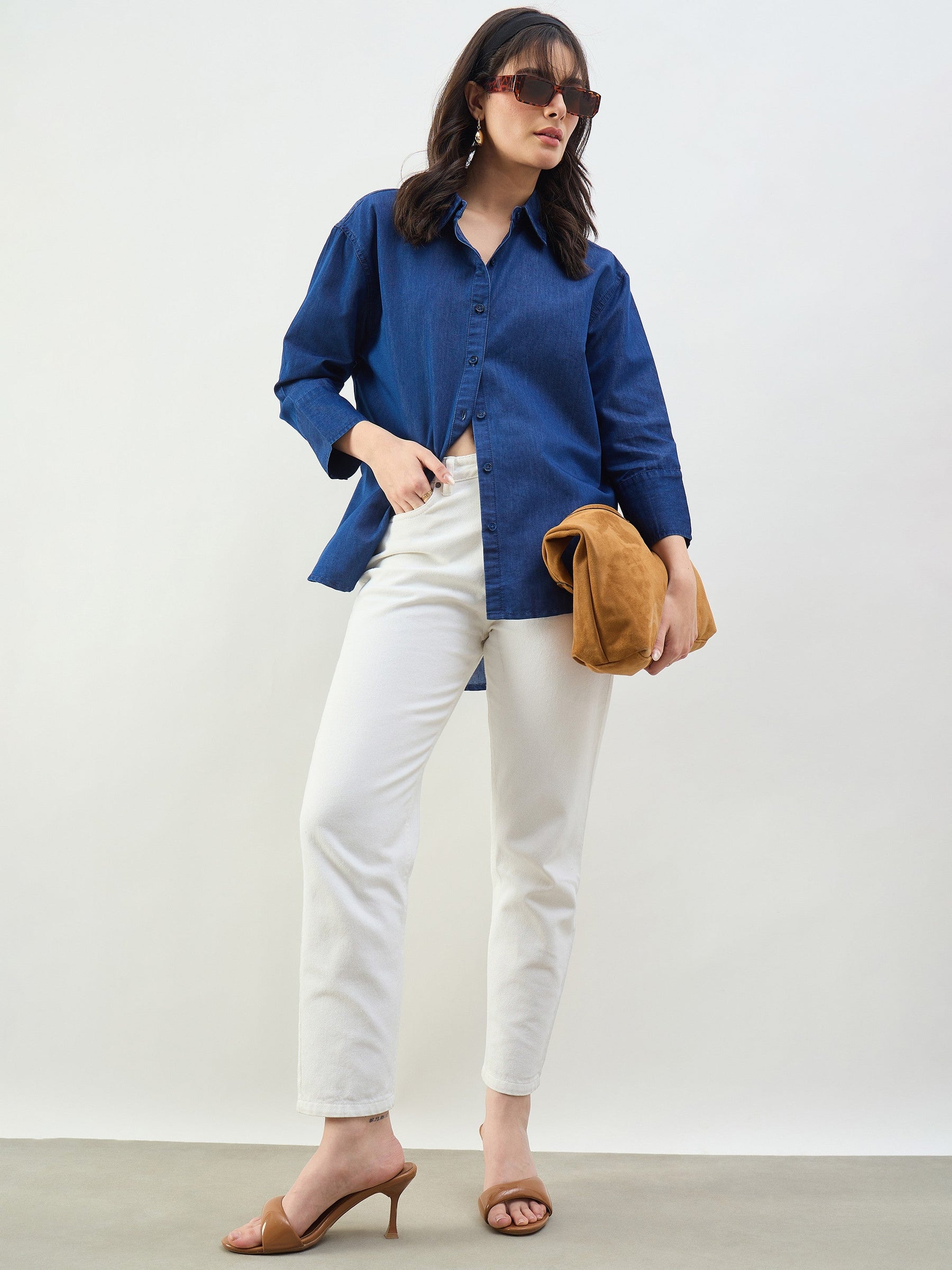 Classic Blue Tencel High-Low Oversized Shirt-SASSAFRAS BASICS