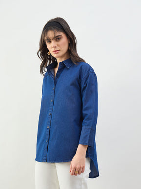 Classic Blue Tencel High-Low Oversized Shirt-SASSAFRAS BASICS