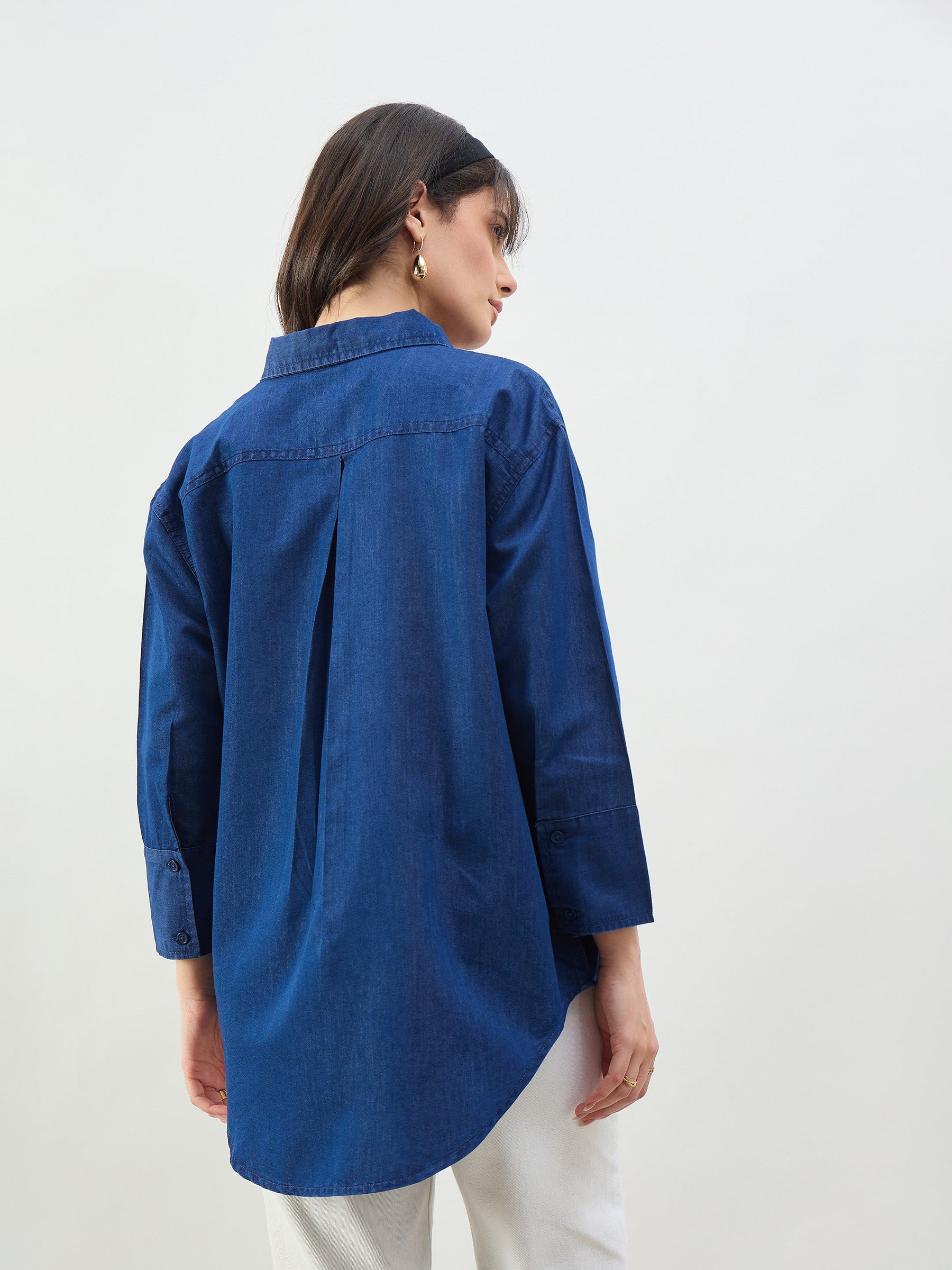 Classic Blue Tencel High-Low Oversized Shirt-SASSAFRAS BASICS