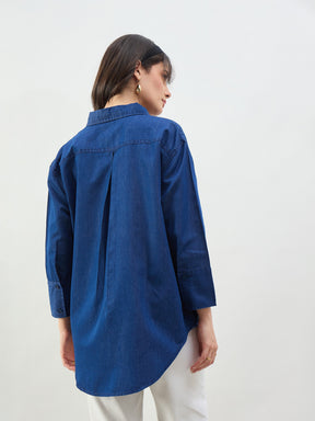 Classic Blue Tencel High-Low Oversized Shirt-SASSAFRAS BASICS
