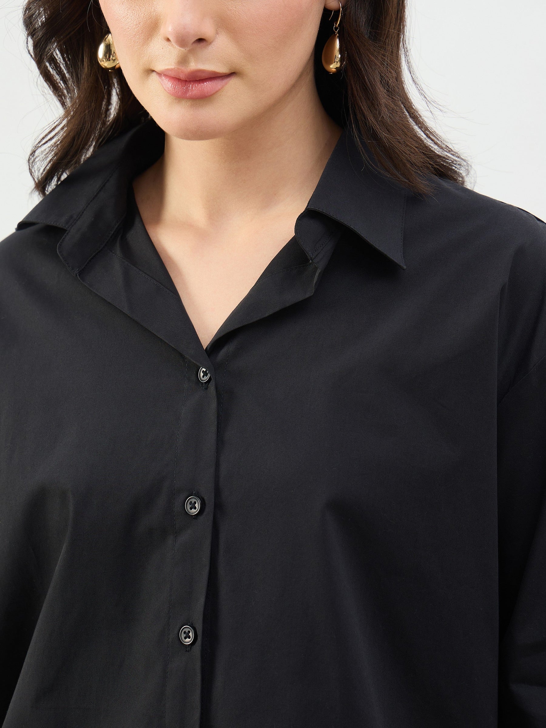 Black High-Low Oversized Boxy Poplin Shirt-SASSAFRAS BASICS