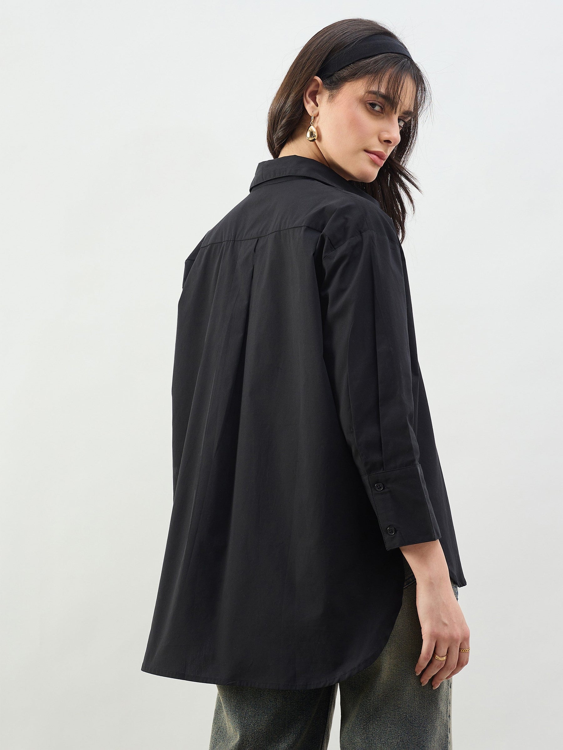 Black High-Low Oversized Boxy Poplin Shirt-SASSAFRAS BASICS
