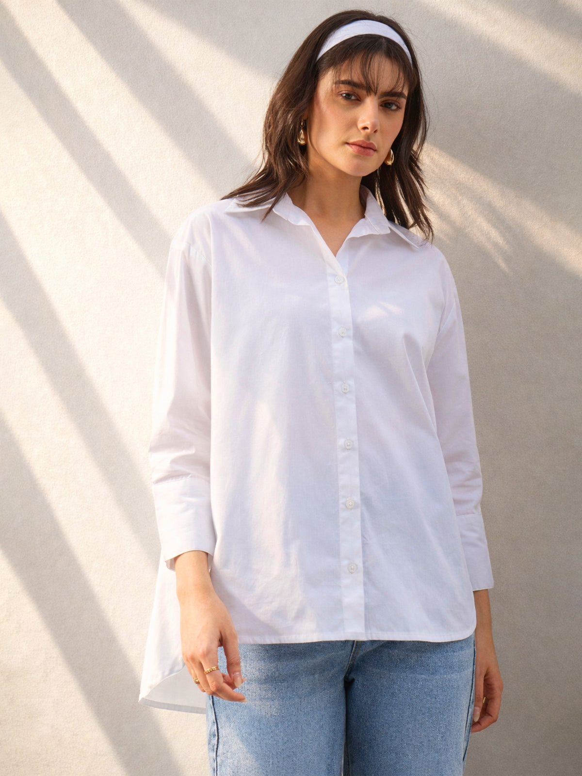 White High-Low Oversized Boxy Poplin Shirt-SASSAFRAS BASICS