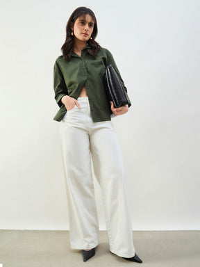 Olive Heigh low Oversized Boxy Poplin Shirt-SASSAFRAS BASICS
