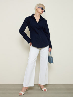 Navy Slim Fit Poplin Shirt-SASSAFRAS BASICS