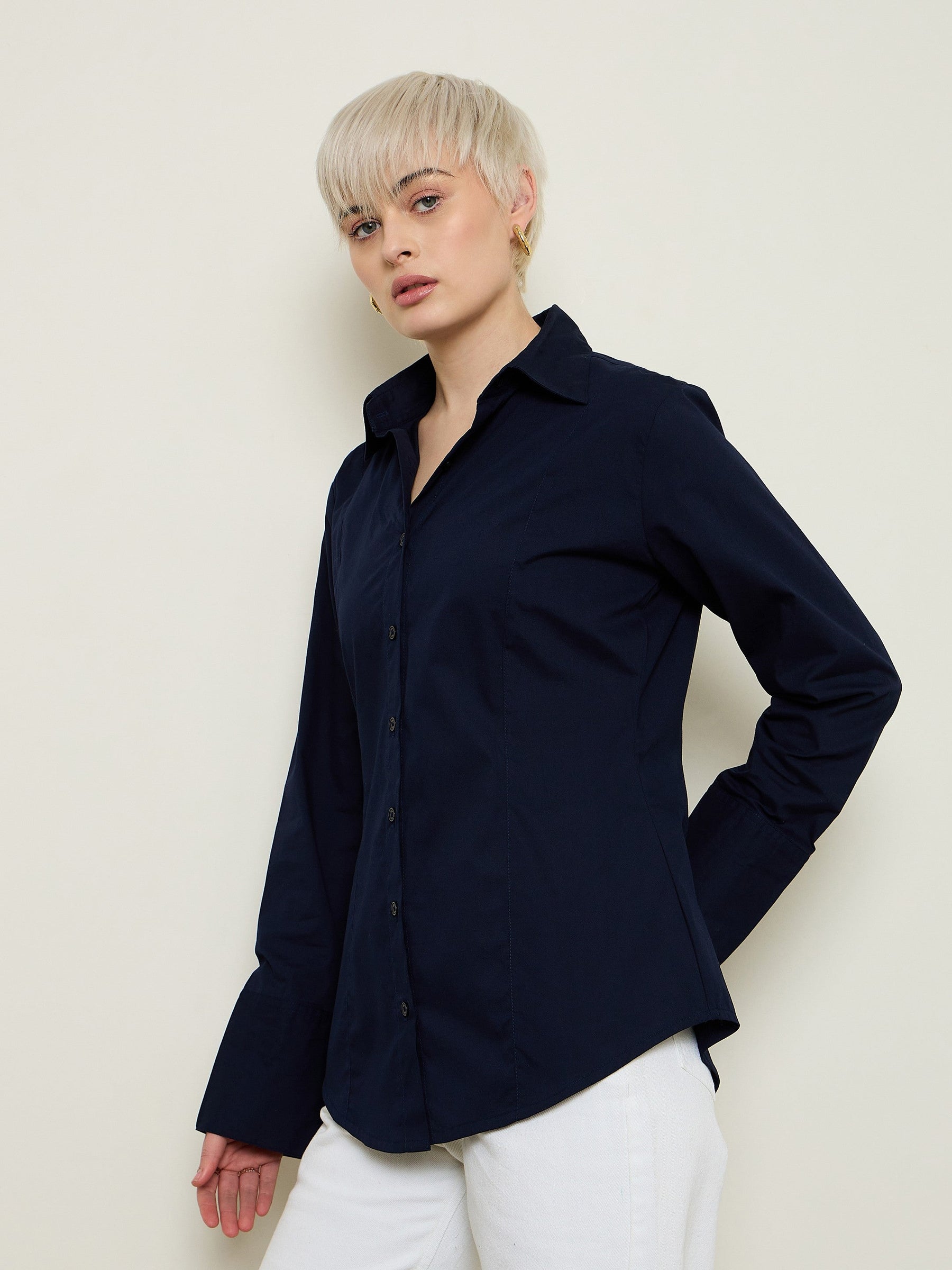 Navy Slim Fit Poplin Shirt-SASSAFRAS BASICS