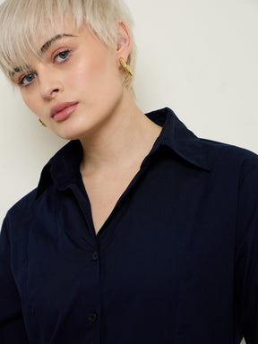 Navy Slim Fit Poplin Shirt-SASSAFRAS BASICS
