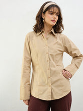 Beige Slim Fit Poplin Shirt-SASSAFRAS BASICS