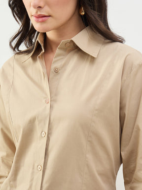 Beige Slim Fit Poplin Shirt-SASSAFRAS BASICS