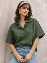 Olive Boxy Fit Poplin Crop Shirt-SASSAFRAS BASICS