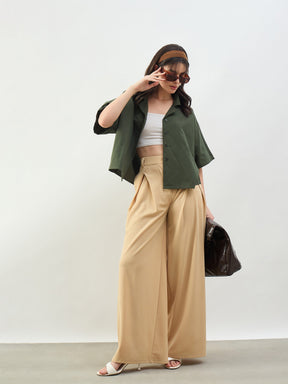 Olive Boxy Fit Poplin Crop Shirt-SASSAFRAS BASICS