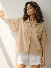 Beige Boxy Fit Poplin Crop Shirt-SASSAFRAS BASICS