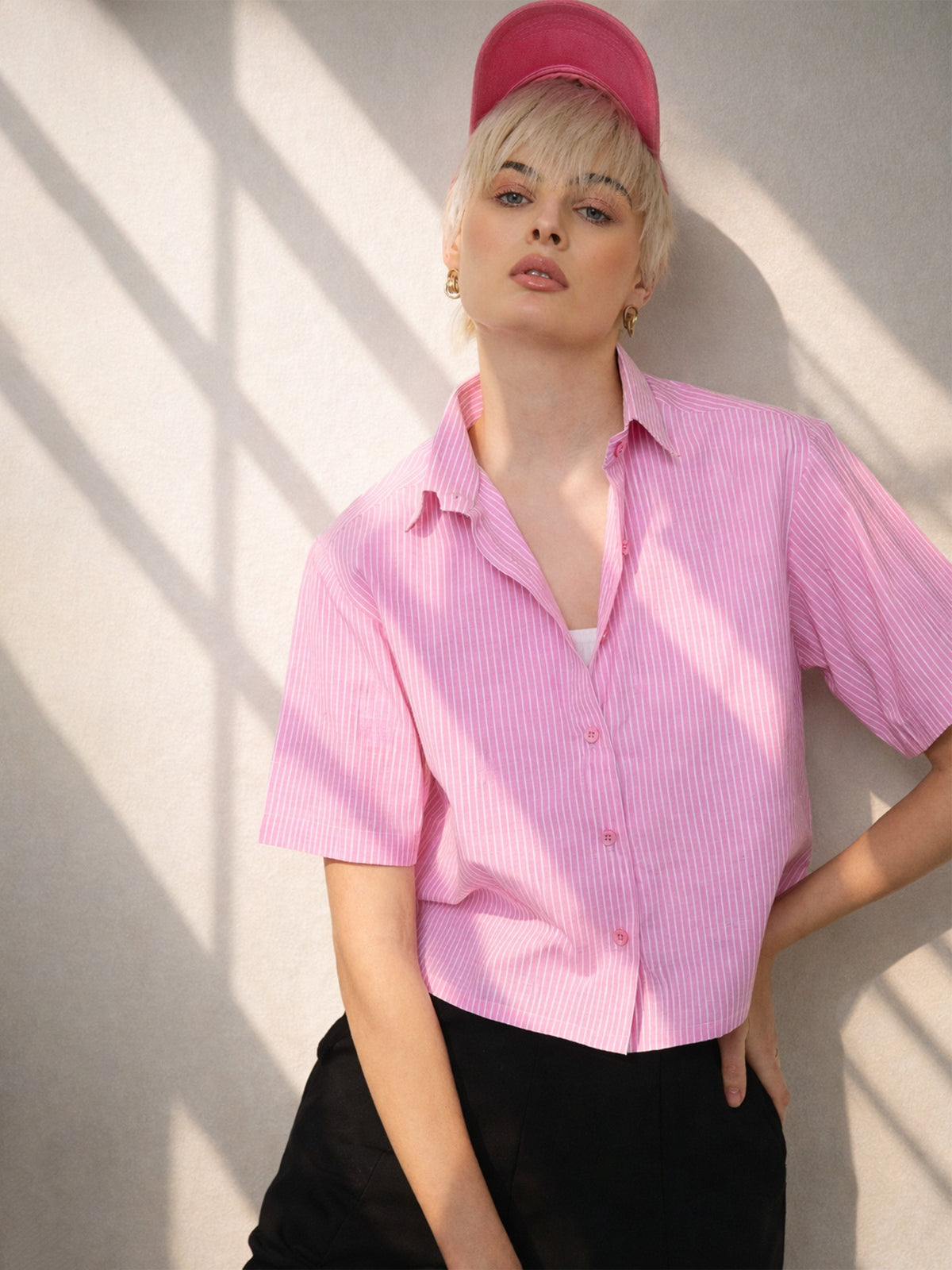 Pink Stripes Crop Shirt-SASSAFRAS BASICS